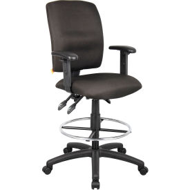 Boss Office Products B1636-BK Boss Multifunction Drafting Stool with Adjustable Arms - Fabric - Black image.