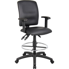 Boss Office Products B1646 Boss Multifunction Drafting Stool with Adjustable Arms - Leather - Black image.