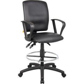 Boss Office Products B1647 Boss Multifunction Drafting Stool with Fixed Arms - Leather - Black image.