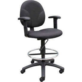 Boss Office Products B1691-BK Boss Drafting Stool with Footring and Adjustable Arms -Fabric - Black image.