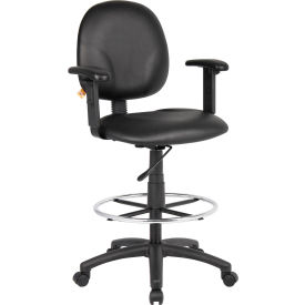 Global Industrial B629775 Interion® Drafting Stool with Arms and Footring - Vinyl - Black image.