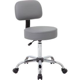 Boss Office Products B245-GY Boss Gray Caressoft Vinyl Medical Stool with Back Cushion - Gray image.