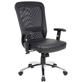 Boss Office Products B580C Boss Office Chair with Arms - Leather - Mid Back - Black image.