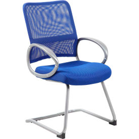 Boss Office Products B6419-BE Boss Mesh Back Guest Chair with Arms - Fabric - Mid Back - Blue image.