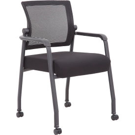 Boss Office Products® Pivot Back Mesh Gues Chair on Casters with Arms Black 