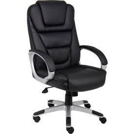 Boss Office Products B8601 Boss® Executive Office Chairs w/ Arms, Leather & Metal, High Back, 20" - 23-1/2"H Seat, Black image.