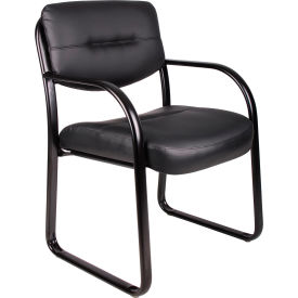 Global Industrial B522142 Interion® Waiting Room Chair with Arms - Leather - Black image.