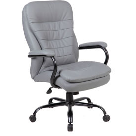 Boss Big and Tall Office Chair with Arms and Pillow Top - Vinyl - High Back - Gray