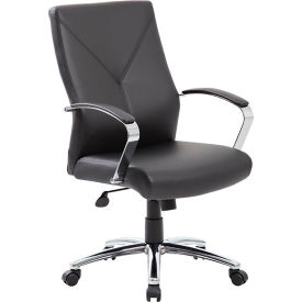 Boss Office Products B10101-BK Boss Executive Chair with Arms - Leather - Mid Back - Black image.
