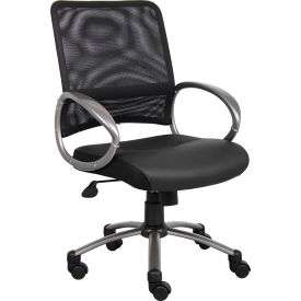 Boss Office Products B6406 Boss Mesh Reception Guest Chair with Arms - Vinyl - Black image.