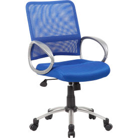 Boss Office Products B6416-BE Boss Mesh Back Office Chair with Arms - Fabric - Mid Back - Blue image.