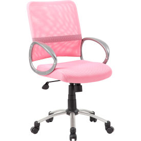 Boss Office Products B6416-PK Boss Mesh Back Office Chair with Arms - Fabric - Mid Back - Pink image.