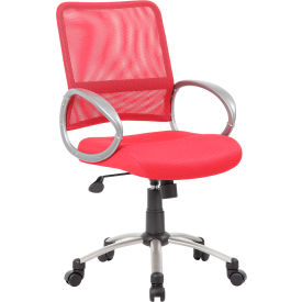 Boss Office Products B6416-RD Boss Mesh Back Office Chair with Arms - Fabric - Mid Back - Red image.