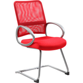 Boss Office Products B6419-RD Boss Mesh Back Guest Chair with Arms - Fabric - Mid Back - Red image.