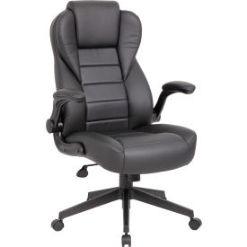 Boss Office Products B8551-BK Boss Executive High Back Leatherplus Flip Arm Chair image.