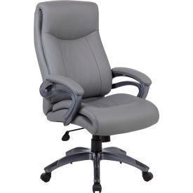 Boss Office Products B8661-GY Boss Executive Office Chair with Arms and Pillow Top - Vinyl - High Back - Gray image.