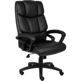 Boss Office Products B8701 Boss® Executive Office Chairs w/ Arms, Leather & Nylon, High Back, 20" - 23-1/2"H Seat, Black image.
