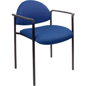 Boss Office Products B9501-BE Boss Stacking Guest Chair with Arms - Fabric - Low Back - Blue image.