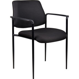 Boss Office Products B9503-BK Boss Stacking Guest Chair with Arms - Fabric - Mid Back - Black image.