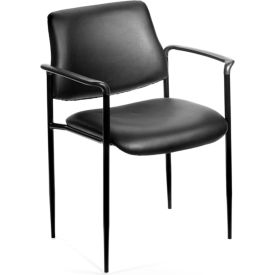 Boss Stacking Guest Chair with Arms - Vinyl - Mid Back - Black