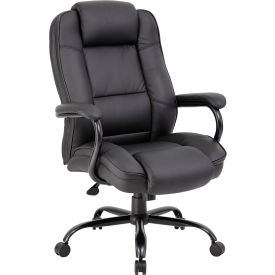 Boss Office Products B992-BK Boss Heavy Duty Executive Office Chair with Arms - Leather - High Back - Black image.