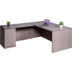 Executive L-Shaped Desk with Single Pedestal Drawer Unit, 71"W x 84"D x 29-1/2"H, Driftwood view 2