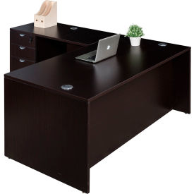 Boss® Executive L-Shaped Desk with Single Pedestal Drawer Unit 71"W x 84"D x 29-1/2"H Mocha 