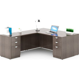Executive L-Shaped Desk w/ Double Pedestal Drawer Unit, 84"W x 71"D x 29-1/2"H, Driftwood view 2
