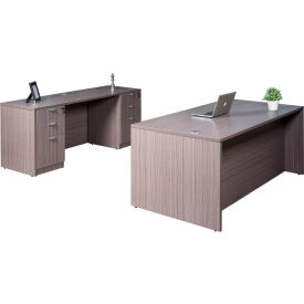 Office Desk & Credenza w/ Double Pedestal Drawer Unit, 66"W x 84"D x 29-1/2"H, Driftwood view 2
