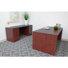 Office Desk & Credenza with Double Pedestal Drawer Unit, 66"W x 84"D x 29-1/2"H, Mahogany view 2