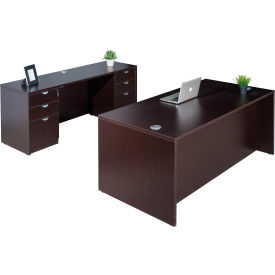 Boss® Office Desk & Credenza with Double Pedestal Drawer Unit 66"W x 84"D x 29-1/2"H Mocha 