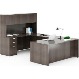 Executive U-Shaped Desk with Single Pedestal Drawer Unit, 96"W x 66"D x 65-1/2"H, Driftwood view 2