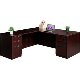 Executive L-Shaped Desk with Double Pedestal Drawer Unit, 66"W x 72"D x 29-1/2"H, Mahogany view 2