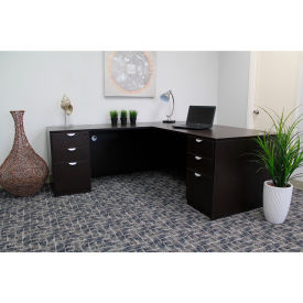 Executive L-Shaped Desk with Double Pedestal Drawer Unit, 66"W x 72"D x 29-1/2"H, Mocha view 2