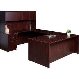 Executive U-Shaped Desk with Single Pedestal Drawer Unit, 108"W x 71"D x 65-1/2"H, Mahogany view 2