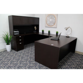 Boss® Executive U-Shaped Desk with Single Pedestal Drawer Unit 108"W x 71"D x 65-1/2"H Mocha 