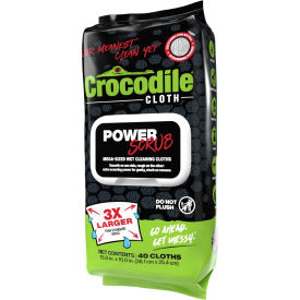Crocodile Cloth® PowerSCRUB Dual Surface Heavy Duty Wipes 15" x 10" White 40 Wipes/Pack 