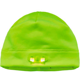 Ergodyne 16802 Ergodyne® N-Ferno® 6804 Skull Cap Beanie Hat With LED Lights, Lime image.