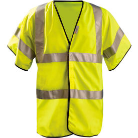 OccuNomix Premium Solid Dual Stripe Vest, Class 3, Half Sleeve, Hi-Vis Yellow, L, LUX-HSFULLG-YL