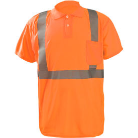 Occunomix LUX-SSPP2B-O2X Occunomix LUX-SSPP2B-O2X Birdseye Polo, Wicking & Cooling, Short Sleeve, Class 2, Orange, 2XL image.