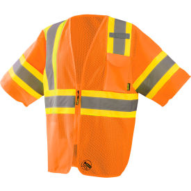 Occunomix Self-Extinguishing Vest, Mesh, Class 3, Type R, Two-Tone, Orange/Yellow, XL Occunomix Self-Extinguishing Vest, Mesh, Class 3, Type R, Two-Tone, Orange/Yellow, XL