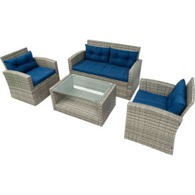 DUKAP Terrazzo 4 Piece All-Weather Wicker Patio Seating Set with Cushions