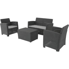 DUKAP Alta All Weather Faux Rattan 4 PPL Seat with Black Cushions