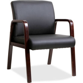Lorell 40201 Lorell® Black Leather Wood Frame Guest Chair - Black with Espresso Frame image.