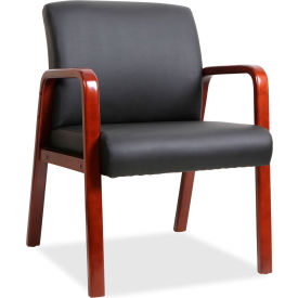 Lorell 40202 Lorell® Black Leather Wood Frame Guest Chair - Black with Mahogany Frame image.