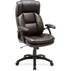 Lorell 59535 Lorell® Black Base High-Back Leather Chair - Black image.
