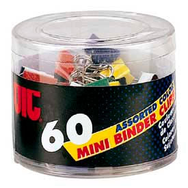 Officemate International 31024 Officemate® Metal Mini Binder Clips, 1/4" Capacity, Assorted Colors, 60 Clips/Tub image.