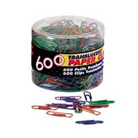 Officemate International 97211 Officemate® Translucent Vinyl-Coated Paper Clips, Assorted, 600/Tub image.