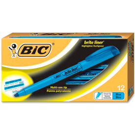 Bic® Brite Liner Highlighter with Pocket Clip Chisel Tip Blue Ink Dozen