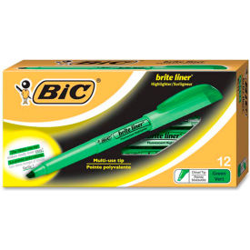 Bic Corporation BL11GN Bic® Brite Liner Highlighter with Pocket Clip, Chisel Tip, Green Ink, Dozen image.